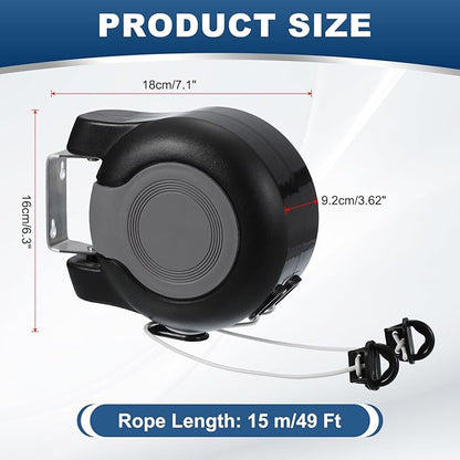 uxcell Retractable Double Clothesline Outdoor Indoor, 49Ft Heavy Duty PVC Clothes Line Retracting Laundry Line with 24 Pcs Clothespins for Wet Dry Clothing, Black
