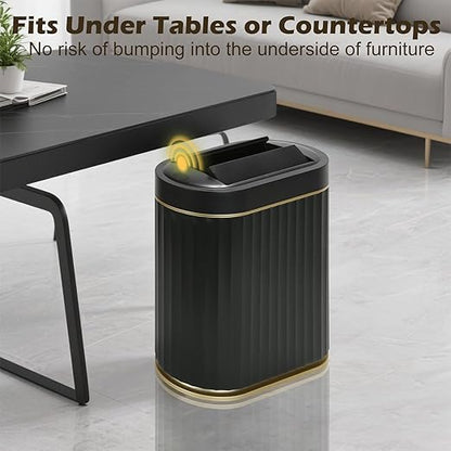 SYNCVIBE Bathroom Trash Can with Lid Butterfly 2 Gallon Sensor Trash can, IPX5 Waterproof Garbage Can, Automatic Slim Trash Bin, Under-Counter Wastebasket Bathroom Decor for Kitchen, Black Gold