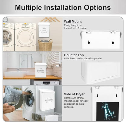 Magnetic Lint Bin with Lint Brush for Laundry Room Decor Farmhouse Rustic Metal Wall Mounted Lint Box Holder Keeper Organization Lint Trash Can with lid for Dryer