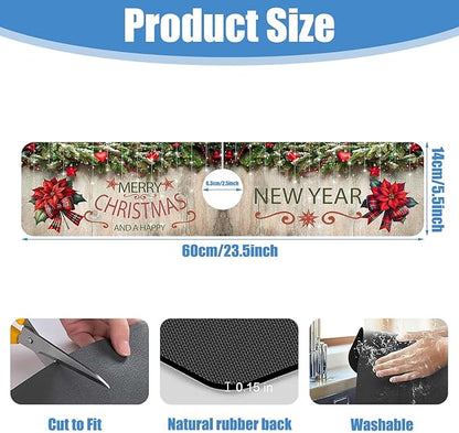 Chrismas Sink Splash Guard Faucet Mat Cute Christmas Absorbent Fast Drying Mat Sink Gadgets Splash Guard Behind Faucet Drip Catcher for Kitchen Bathroom 23.5"X5.5"