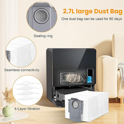 29 Pack Accessories Kit for Roborock Saros 10 Robot Vacuum, 1 Pairs Mainbrush 6 Side Brush 4 Filter 6 Dust Bags 4 Long Mop 4 Small Round Mop 1 Base Station Brush 1 Cleaning Brush 1 Screwdriver