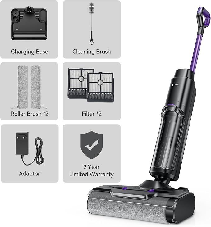 Wet Dry Vacuum Cleaner 16,000Pa,50Mins Runtime Cleaning Area 3,013 ft²,Cordless Vacuum Cleaner, Cordless Vacuum and Mop All in One,for Hard Floors Sticky Messes and Pet Hair,W15 Set