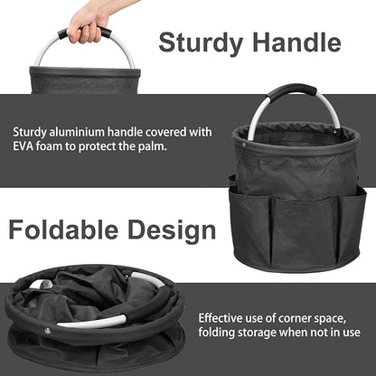 Qivine Cleaning Caddy for Cleaning Supplies, 17L Cleaning Supply Caddy with Handle Foldable Cleaning Supplies Organizer Bucket Tool Bag Organizer Cleaning Products Organizers for Home, Garden (Black)