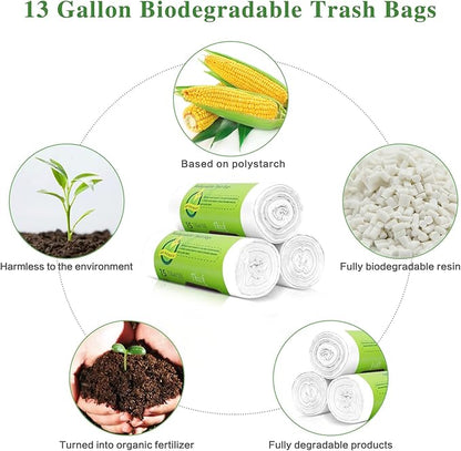 Toplive 13 Gallon Trash Bag 45 Count Garbage Bag 2 Mil Thickness Degradable Unscented Trash Bags Wastebasket Bin Liners for Home Outdoor Garden Canteen Kitchen Trash Can (3 Rolls