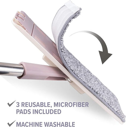 JFB Home Products Micro Flat Mop & Bucket System, Hands-Free Wringing Floor Cleaning, 3 Washable & Reusable Microfiber Pads, Wet or Dry Usage on Wood, Marble, Tile, Laminate, Ceramic and Vinyl Floors