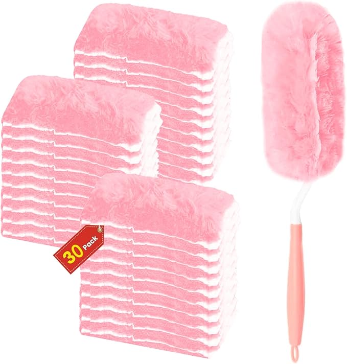 Pink Duster Refill for Swiffer Duster, 30 Count Heavy Duty Duster Refills with 1 Handle, 360 Dusters Refills Kit with 5X Microfibers, Disposable Dusters for Cleaning, Home, Office