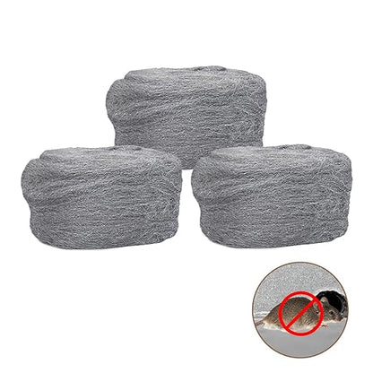 Steel Wool Mice Control - 3 Pcs 2.36"×9.84Ft Steel Wool for Wall Hole/Gap Filler - Best Thing to Get Rid of Mice - Keep Animals Away from Cracks,Siding,Pipeline,Vents in Garden/House/Garage/Kitchen
