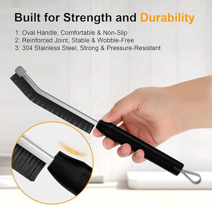 Crevice Cleaning Brush 3 Pack, Stainless Steel Bristle Support Rod, Rust-Resistant & Durable, Rounded Protective Head, Stiff Bristles for Tile Grout, Bathroom Gaps & Window Groove Brushes