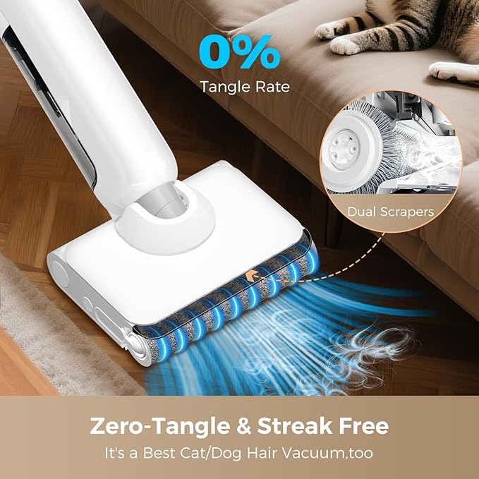 Wet Dry Vacuum Cleaner, 23KPa Vacuum and Mop Combo, 180° Lay-Flat Design with Edge Cleaning, Self-Cleaning Vacuum Mop for Hard Floors, Up to 35 Min Runtime, LED Display & Voice Prompts