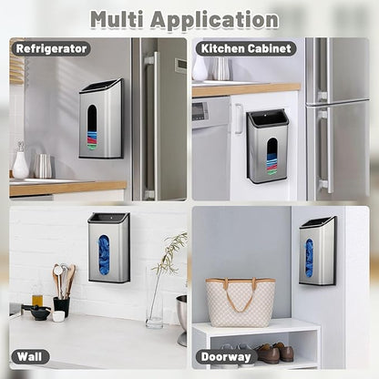 Sumnacon Grocery Bag Dispenser Wall Mount Stainless Steel Bag Dispenser for Plastic Bags Sturdy Grocery Bag Holder with Screws Adhesives Decorative Plastic Bag Holder for Kitchen Pantry Cabinet