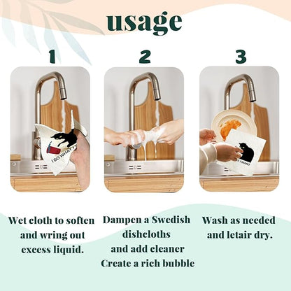 Cat Cute Swedish Dishcloths for Kitchen, Cat Dish Towels, Papaya Reusable Paper Towels, 4 Pack Dish Towels for Kitchen, Swedish Dish Cloths, Reusable Paper Towels Washable