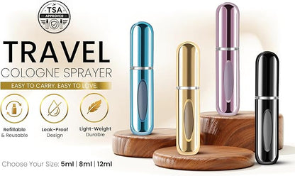 4 Pcs Refillable Perfume Atomizer, Travel Perfume Bottle Refillable and Leak-Proof, Portable Empty Cologne Atomizer, Mini Refillable Perfume Bottle for Pocket, Easy to Refill Decant Sprayer (8 ml)
