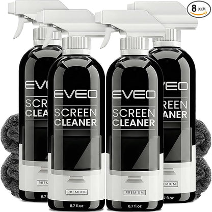 EVEO® Screen Cleaner Spray Kit (Streak-Free) TV Screen Cleaner for Smart TV, LCD, LED, OLED | Computer Screen Cleaner Spray and Wipe Microfiber Cloth - TV, Monitor, Laptop, iPad, Car - 6.7oz 4 Pack