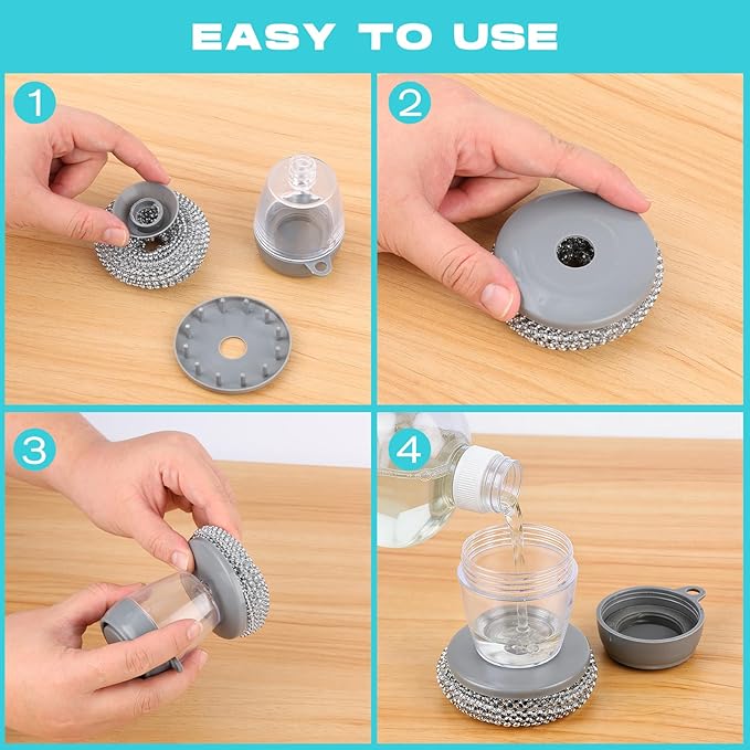 Comfort Grip Soap Dispensing Kitchen Scrub, 2026 Soap Dispenser Cleaning, Soap Dispensing Dish Brush, Replaceable Clean Brush for Cleaning Dishes, Pots, Pans & Sinks (1 + 4pcs Balls)