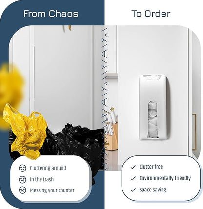 Manterio Plastic Bag Holder | UPGRADED Wall-Mount Grocery Bag Dispenser | Space-Saving Design | Easy Install | Smudge-Proof, Fingerprint-Resistant | White | Holds the Most Bags for Maximum Storage