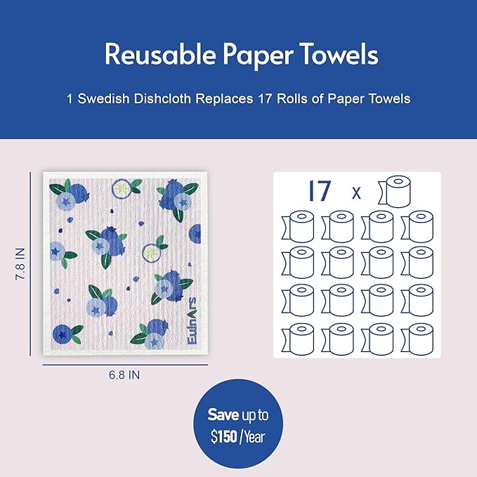Eulnars 8 Pack Swedish Dishcloths for Kitchen, Fruit Swedish Dishcloths, Reusable Paper Towels Washable, Biodegradable, Non-Scratch Cellulose Sponge Cloths, No Odor