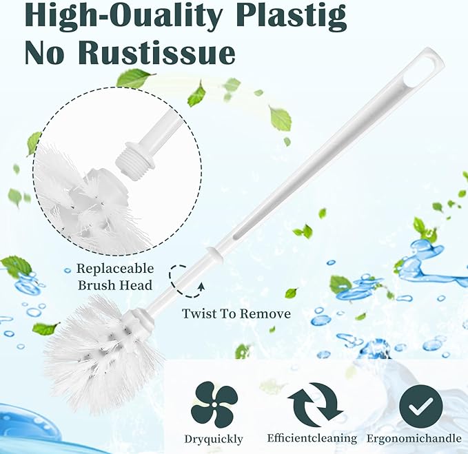 12sets toilet brush and holder set white disposable Toilet Bowl Brush and Plastic Holder Bathroom Deep Cleaning Combo with Caddy Stand Professional Janitorial Scrub Brushs Cleaning Accessor