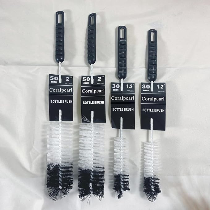 Bottle Brushes Thin Long Handle X 4, Utility Skinny Wire Cleaner Set Big Small, Bendable Flexible for Cleaning Narrow Neck Water, Beer, Wine, Baby Bottles, Pipes, Tubes, Hoses, and Flasks