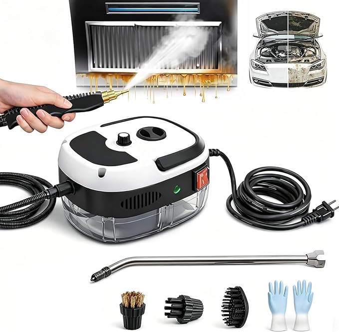 2500w Handheld High-Temperature Pressurized Steam Cleaner,10 In 1 Handheld Pressure Multi Purpose Cleaner, for Car Engine Furniture, Kitchen, Bathroom,Home Use (White)