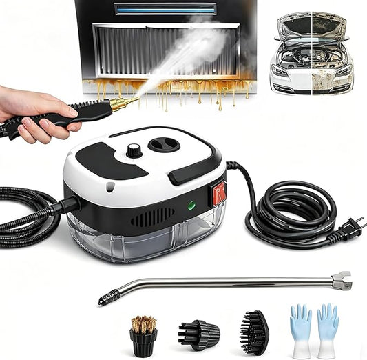 2500w Handheld High-Temperature Pressurized Steam Cleaner,10 In 1 Handheld Pressure Multi Purpose Cleaner, for Car Engine Furniture, Kitchen, Bathroom,Home Use (White)