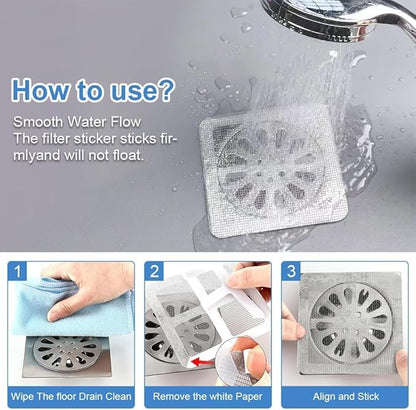 Disposable Shower Drain Cover Hair Catcher Shower Drain Mesh Stickers, Bathroom, Laundry, Bathtub, Kitchen, Sink, for Human and pet Hair (10 PCS)