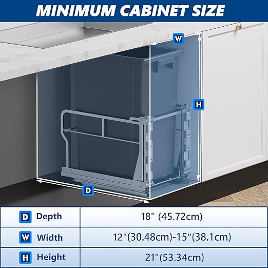 Insputer Pull Out Trash Can Under Cabinet with Tiltable 10° & 10 Gal Garbage bin, Under Sink Trash Can Kit for Kitchen, Easy to Take Out Bin, Requires Minimum Cabinets Opening 12" W X 18" D