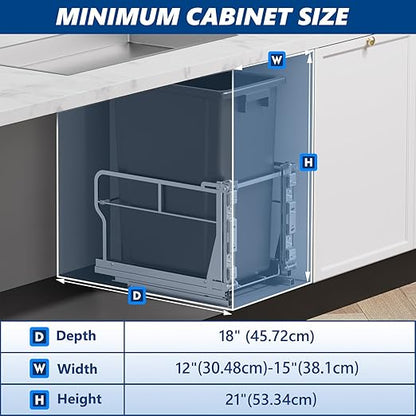 Insputer Pull Out Trash Can Under Cabinet with Tiltable 10° & 10 Gal Garbage bin, Under Sink Trash Can Kit for Kitchen, Easy to Take Out Bin, Requires Minimum Cabinets Opening 12" W X 18" D