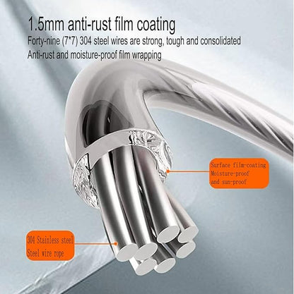 Anti-Sagging Clothes Line Thickened Steel Wire Retractable Clothesline Heavy Duty Clothesline Wall Mounted Bright Porcelain White Finished