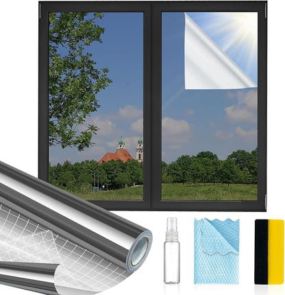 MAGIDEKOR Window Privacy Film One Way, Reflective Mirror Window Film Daytime Privacy, UV Sun Blocking Heat Control Static Cling, Window Tint for Home Office - 17.5 Inch X 13.1 Feet