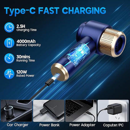 JONYJ Handheld Car Vacuum Cleaner, 16000PA Hand Held Vacuum Portable Cordless, 2 in 1 Air Duster and Vacuum Cleaner with LED Light, Multi-Nozzles, 120W High Power Mini Vacuum for Home, Pet, Office