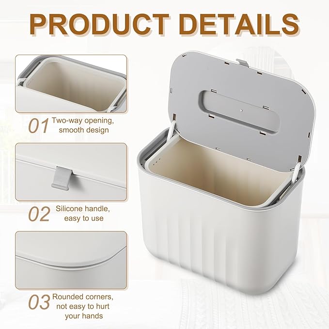 uxcell Kitchen Compost Bin Hanging Small Trash Can, 7L/1.8Gallon Plastic Trash Can with Lid, Suitable for Countertop, Under Sink or Wall Mounted, White
