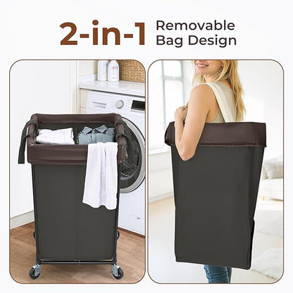 Mefirt 160L Laundry Hamper with Wheels, 2 Section Large Rolling Laundry Basket Bag with Wheels, Clothes Hamper Cart for Laundry, Bedroom, Bathroom and Dorm