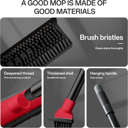 Rubber Broom Pet Hair Remover for Carpet with Squeegee - 50" (130cm) Sturdy 4-Piece Sectional Handle, 3-Level Adjustable Height Silicone Broom for Rugs, Tile, Hardwood Floors & Windows