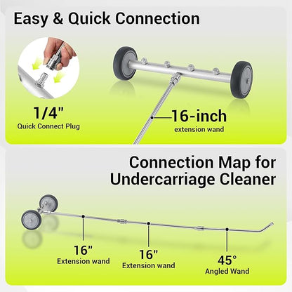 M MINGLE Undercarriage Pressure Washer Attachment, 16 Inch Powerful Under Car Washer with Foam Cannon and Car Wash Mitt, 4000 PSI