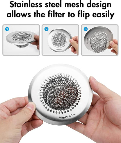 Wokdada Sink Drain Strainer, Reversible Easy Clean Mesh Sink Strainer with 304 Stainless Steel,Revolutionary Anti-Rust Large Kitchen Sink Strainer Food Catcher for Garbage Disposal Without Clogging