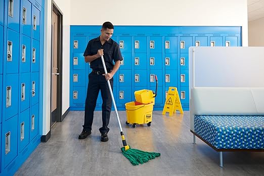 Rubbermaid Commercial Products WaveBrake 26 Qt. Side-Press Mop Bucket and Wringer Combo on Wheels, Yellow, for Professional/Industrial/Business Heavy-Duty Floor Cleaning/Mopping