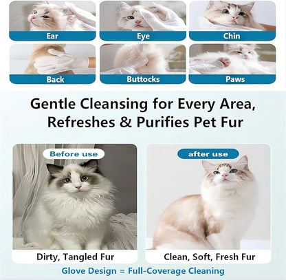 Pet Glove Wipes, No Rinse Deodorizing Mittens for Sphynx, Devon Rex, Cats & Dogs, Thickened Hypoallergenic with Aloe Vera, Unscented Full Body Grooming, Daily Care & Travel, 6 Count