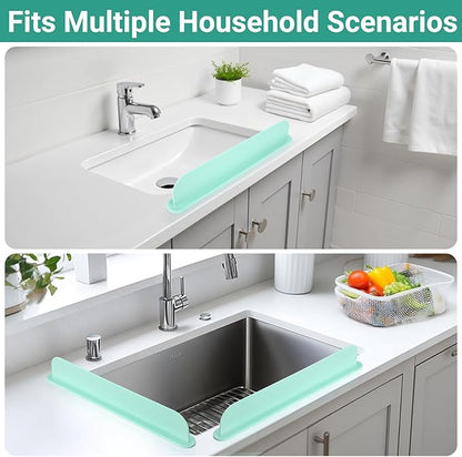19.3 inch Kitchen Sink Splash Guard, Silicone Sink Baffle Splash Guard, Backsplash Protector for Kitchen Countertop & Bathroom Bathtub with Non-Slip Strong Suction, Mint Green