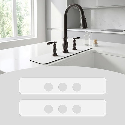 2PCS Faucet Mat for Bathroom Sink 3 Holes: 24’’Lx4.5’’W White Splash Guard Fits 8 Inch Widespread Farmhouse Vintage Bridge Kitchen Vanity Faucet - Customizable Counter Protector for Irregular Sink