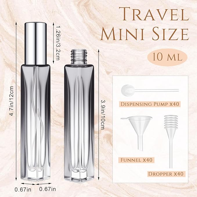 Domensi 40 Pcs 10/15/20/30 ml Perfume Travel Refillable Glass Bottles Spray Bottle Perfume Atomizer for Cologne Dispenser Leak-proof Fragrance Bottles Atomizer Pump Kit (10 ml,Fresh Color)