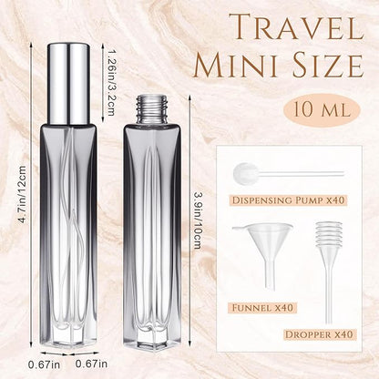 Domensi 40 Pcs 10/15/20/30 ml Perfume Travel Refillable Glass Bottles Spray Bottle Perfume Atomizer for Cologne Dispenser Leak-proof Fragrance Bottles Atomizer Pump Kit (10 ml,Fresh Color)