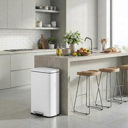 8 Gal Kitchen Trash Can, 30L Recycling or Garbage Bin, Brushed Stainless Steel Waste Basket, Soft&Quiet Close Dustbin, with Step-On Pedal, Removable Inner Bucket, for Home, Office, Living Room