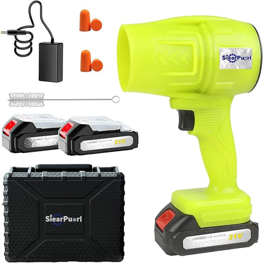 21V Handheld Leaf Blower – 98,000RPM High-Speed Motor, 1.7LB Ultra-Lightweight Hand Blower with 2 Batteries & Charger for Yard, Patio, Car Drying & Workshop (Green)