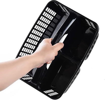 ALINK Plastic Shower Caddy Basket with Compartments, Portable Divided Cleaning Supply Storage Organizer with Handle for College Dorm Bathroom - Black