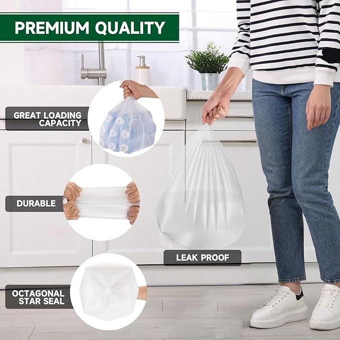 Biodegradable Small Trash Bags 4 Gallon, 105 Count Unscented Small Garbage Bags, Easy Tearing Bathroom trash bags for Bathroom Bedroom Office Kitchen, White