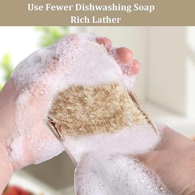 Bamboo Dish Sponge Natural Kitchen Scrub Sponges-Beige,6 Pack
