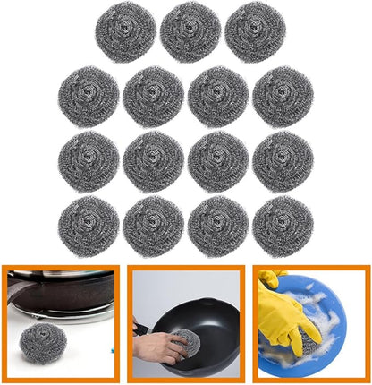 15pcs Steel Wool Scrubber Pot Cleaning Balls Metal Scrubbers for Heavy Duty Kitchen Dishwashing and Grill Cleaning Household Use