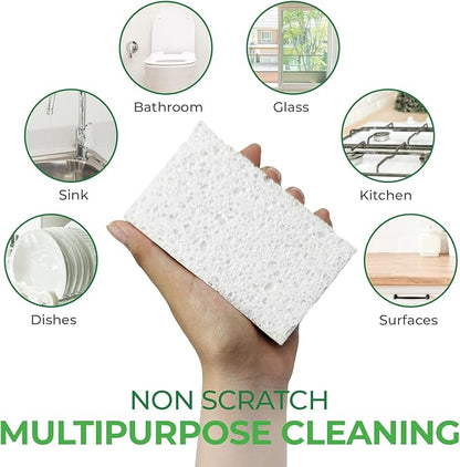 AIRNEX Compressed Cellulose Sponges - 16 Pack Natural Pop Up Dish Sponge for Kitchen - Compostable Plant-Based Cleaning Sponges Bulk – Non Scratch Natural Sponge for Dishes & Household Cleaning
