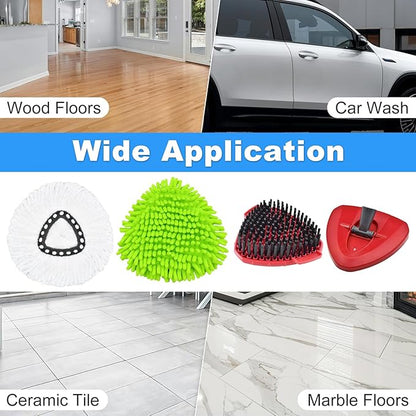 4PCS Mop Heads Replacements for OCedar, 1PCS Scrub Brush and 1PCS Spin Mop Base Compatible with Ocedar EasyWring 1 Tank System, Dry and Wet for Cleaning All Hard-surfaced Floors