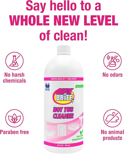 Quick N Brite Heavy Duty Hot Tub Cleaner Kit - Non-abrasive Cleaning Gel with Sponge and Cloth, 32 oz. (Packaging May Vary)